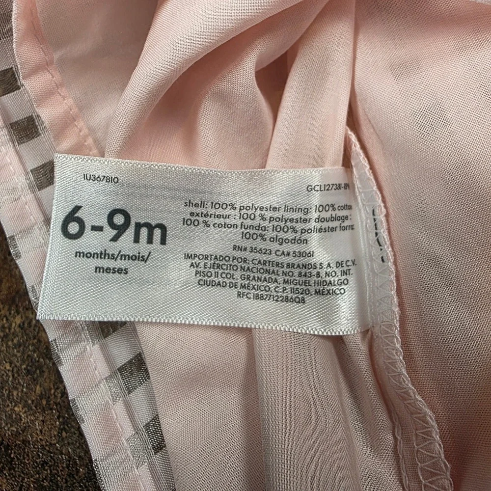 Carters Child of Mine Baby Girl Pink Metallic Grid Dress Diaper‎ Cover Set 6-9M